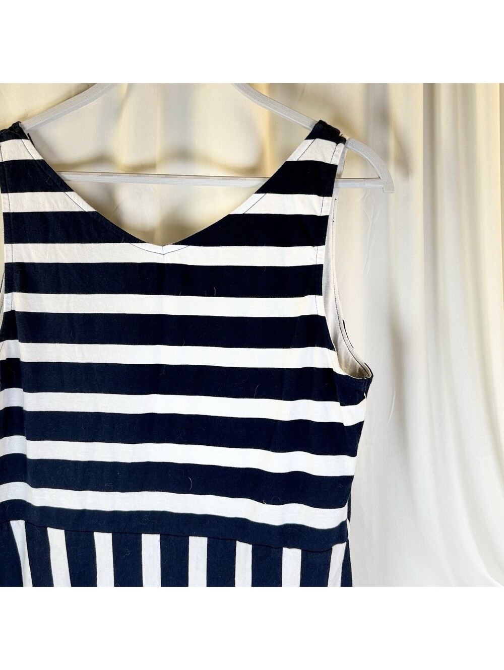 Chaps Womens Large Navy White Striped  Dress Sleeveless V Neck Cotton Summer - Picture 10 of 12